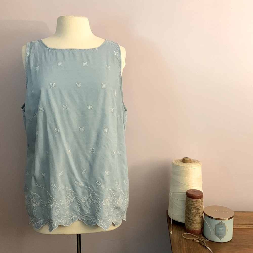 LOFT Light Blue Embroidered Tank Top